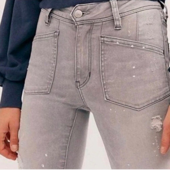 Free People WE THE FREE Grey Distressed Paint Splatter Skinny Jeans sz 25 NEW - Picture 16 of 16